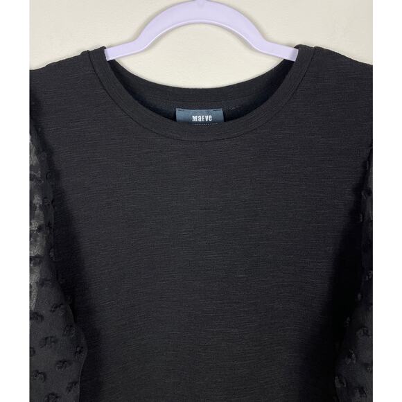 Anthropologie Maeve Textured-Sleeve Top Black Medium Chic Dark Romantic Edgy - Picture 8 of 13